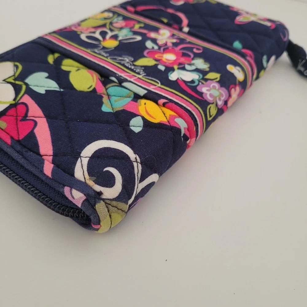 Vera Bradley Tutti Frutti Floral Quilted Zip Around Wallet Navy Pink Blue - Picture 7 of 9